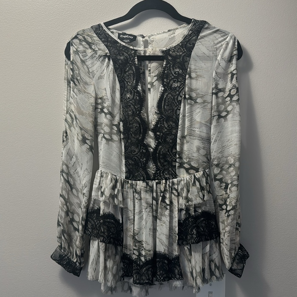 Elegant Black and Gray Lace Women's Top